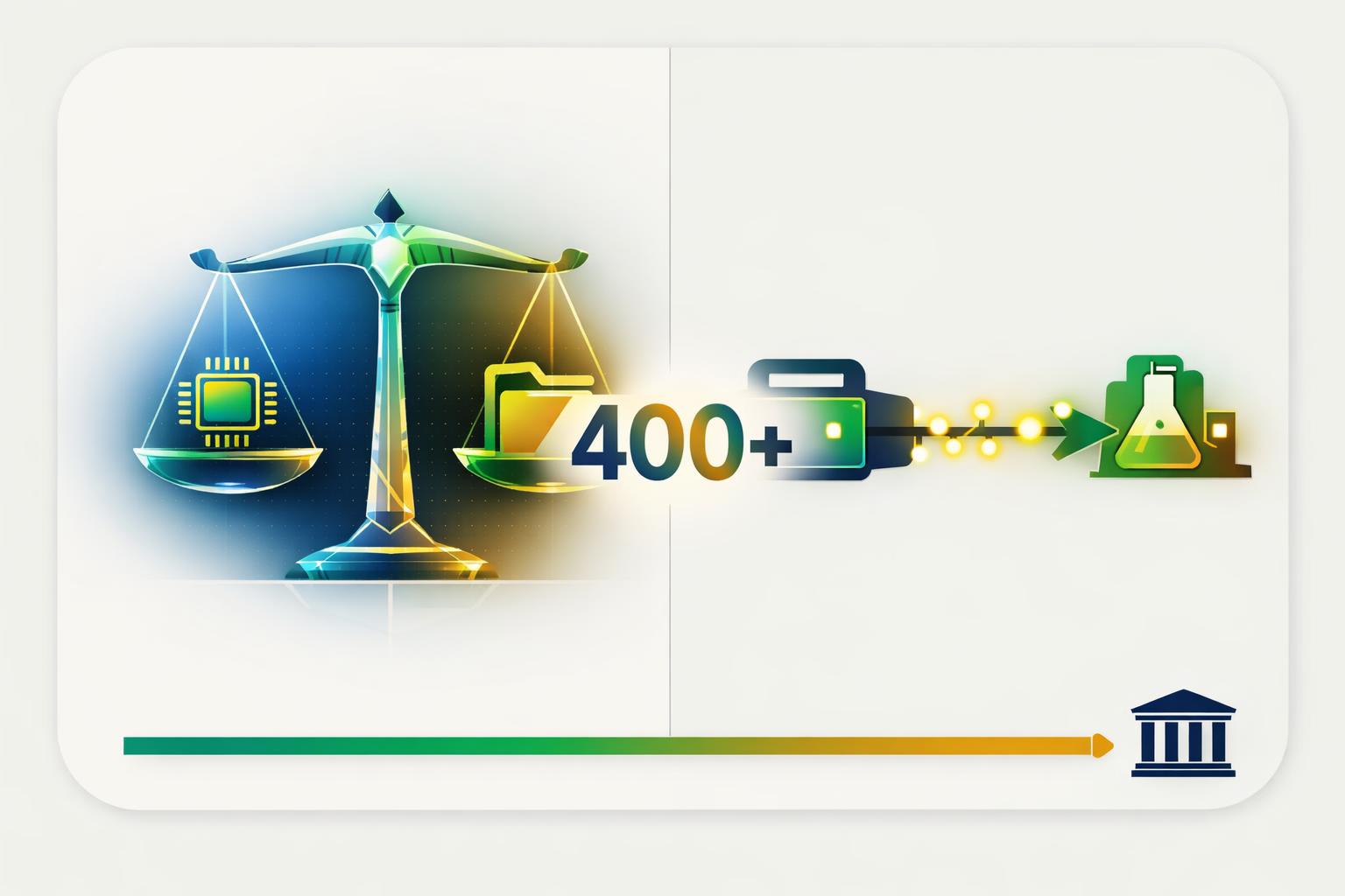 Courtroom gavel beside a glowing AI chip, symbolising the legal and regulatory reckoning facing the AI industry