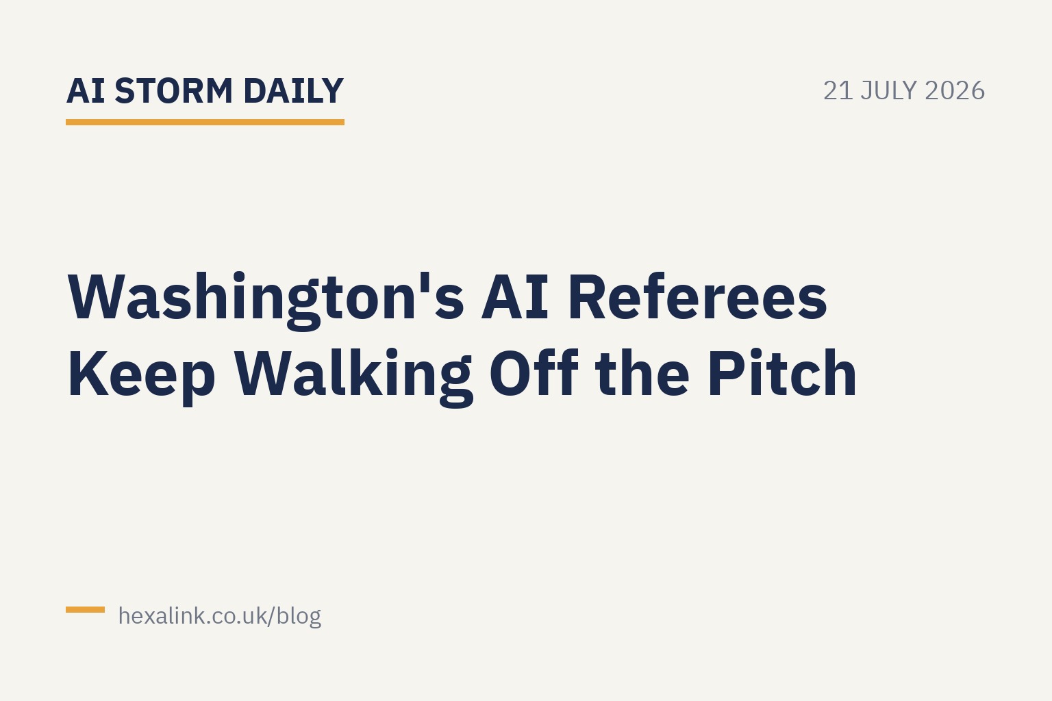An empty referee's chair beside a glowing server rack, symbolising the vacancy at the top of US AI oversight.