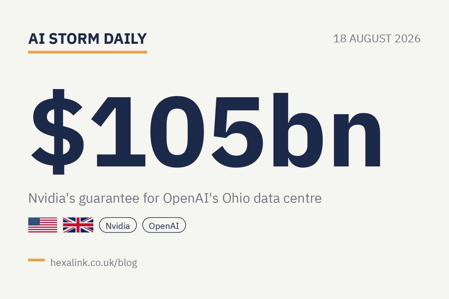 Split illustration: a vast data centre construction site on one side, a laptop running an AI model on the other, connected by a dollar sign